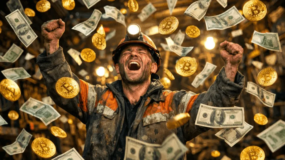 Sólo ťažiar získal celý Bitcoin. Zdroj: sora.chatgpt.com Sólo ťažiar získal celý Bitcoin